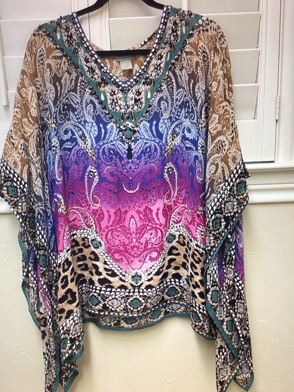 Cost Plus World Market Pink, Purple and Teal Ombre Paisley Poncho Top